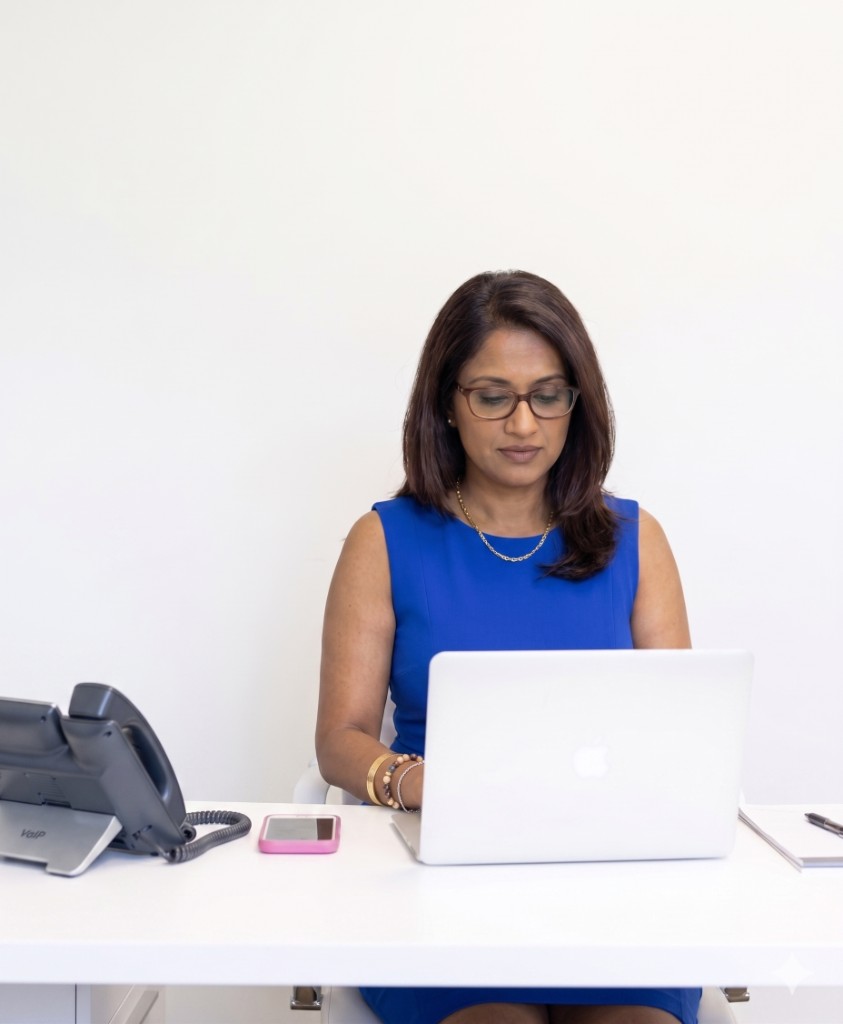 Professional building workflows on her laptop at her desk
